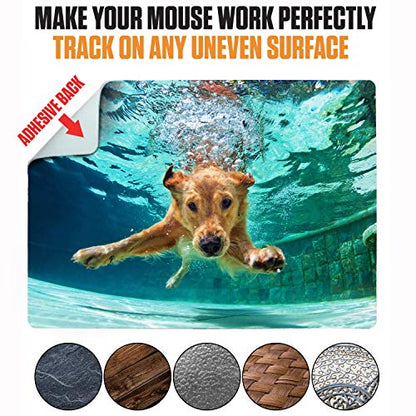 Mouse Pad Adhesive Bottom - Sticks to Any Surface - Portable - Webcam Covers and Screen Cleaner Included (Dog Dive) - color: DOG DIVE