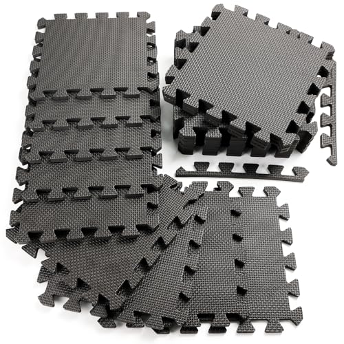 20 Sq Ft Gym Floor Mats, 0.5" Thick Interlocking Foam Tiles - color: Black