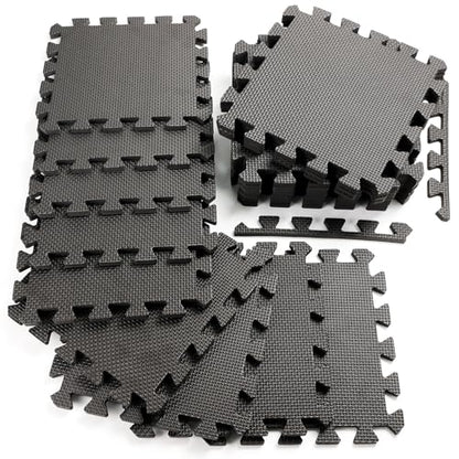20 Sq Ft Gym Floor Mats, 0.5" Thick Interlocking Foam Tiles - color: Black