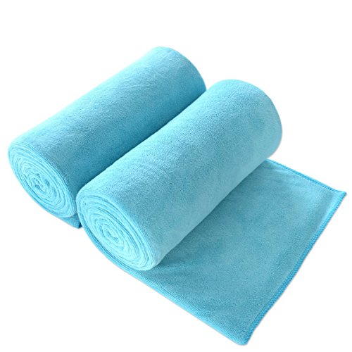 JML Large Microfiber Bath Towels Set, 2 Pack, 30" x 60", Aquamarine - color: Microfiber Aquamarine, size: 2 Pack (30 in x 60 in)