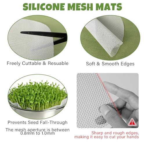 2 Pack 304 Stainless Steel Seed Sprouter Trays, 2-Tier Soil-Free Microgreens Growing Kit, Rust-Free Round Sprouting Tray with Mesh Pads for Sprouts Beans Alfalfa Wheatgrass