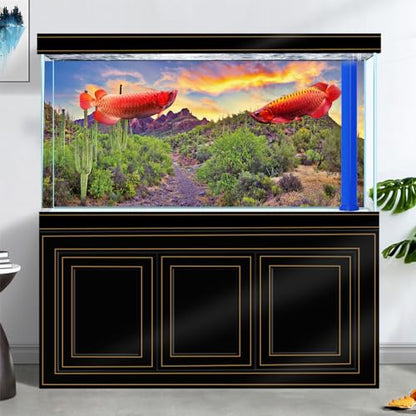 Reptile Habitat Background Rock Blue Sky Oasis Cactus Sunset Desert Terrarium Background 48X24IN with 8 EVA Double-Sided Tape - size: 48X24in/120X60cm