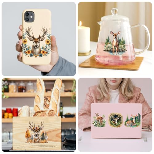 Peacoblue 18 Sheets Rub on Transfers for Crafts, Forest Deer 3.6"x3.9" UV DTF Cup Wraps Waterproof Rub on Cold Transfers Stickers for Wood Glass Metal Cup Tumblers Mirrors Mugs Home Decor - style: Forest Deer