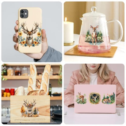 Peacoblue 18 Sheets Rub on Transfers for Crafts, Forest Deer 3.6"x3.9" UV DTF Cup Wraps Waterproof Rub on Cold Transfers Stickers for Wood Glass Metal Cup Tumblers Mirrors Mugs Home Decor - style: Forest Deer