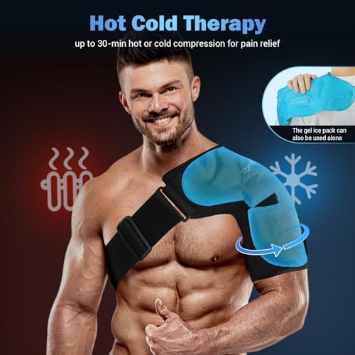 Comfytemp Shoulder Ice Pack Wrap, Rotator Cuff Shoulder Brace Cold Therapy - color: Black - 1 Gel Pack + 1 Brace