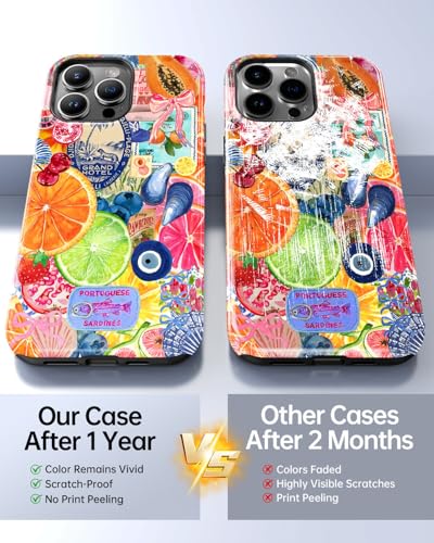 for iPhone 14 Pro Max Case, Cute Fruit Lemon Seashell Summer Collage Phone Case, Compatible with Magsafe, Trendy Western Glossy Yellow Magnetic Slim Shockproof Protective Women Girl Men Cover