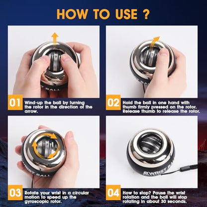 JIN BD Auto-Start Wrist Ball – GYRO Ball Trainer - color: Silver-Metal