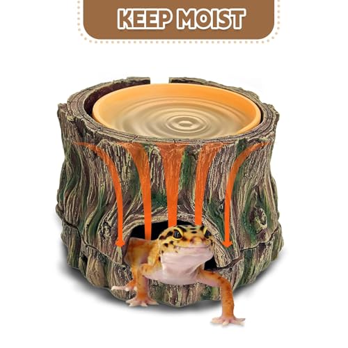 3 in 1 Reptile Hide Cave with Removable Sump and Humidity Water Dish,Reptiles Hideout Water Tank Accessories for Small Reptiles Gecko,Leopard Gecko,Lizard,Snake,Crabs