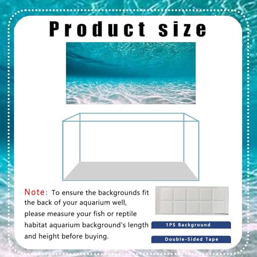 36X18IN Natural Undersea Aquarium Background, Undersea Beach Fish Tank Background, with 8 EVA Double-Sided Tape