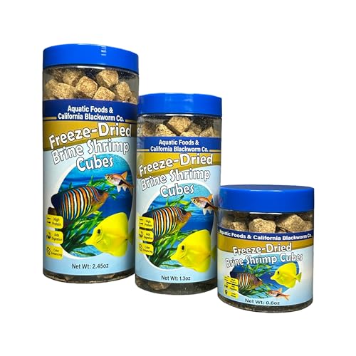 Brine Shrimp, Freeze Dried Floating Brine Cubes for Cichlids, Discus, Tetras, Goldfish, Bettas, Angel Fish, Marines, All Tropicals, Aquatic Turtles 2.45oz Canister
