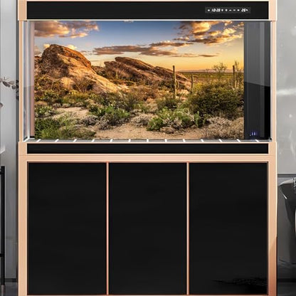 2 Packs Desert Mountain Reptile Tank Background Sunset Desert Gobi Cacti Sand Dunes Aquarium Background Saguaro Sandstone Rock Mountain Range Scenery Aquarium Reptile Enclosure Backgrounds 36x18in
