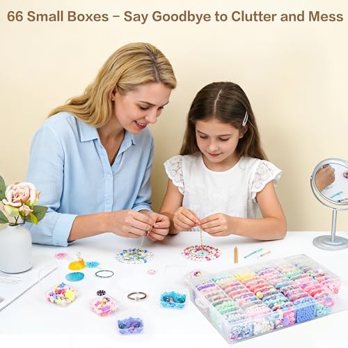 Large Bead Organizer Box, 66 Pcs Small Clear Storage Containers with Labels, Mini Bead Organizers and Storage Craft Case with Handle for Jewelry Bracelet Screws Seeds Diamonds Arts Small Parts