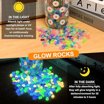 Glow in the Dark Rocks for Outdoor Landscaping, Decorative Garden Pebbles, Luminous Stones for Vases, Pathway, Walkway, Yard, Patio Decor, Glowing Gravel for Fountain, Driveway, 1000PCS, Blue