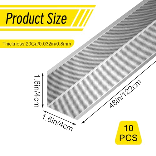 10pcs Metal Aluminum Steel Corner Guards 48” Metal Wall Corner Protector Guard for Walls (1.6 x 1.6 x 48 inch)