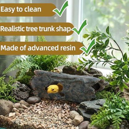 Natural Reptile Hide Basking Platform, Hideout Decor for Aquarium, Fish Tank, Bearded Dragon, Gecko, Shrimp, Betta (Moss Tree Cave, Medium)