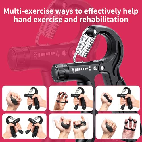 5-in-1 Grip Strength Trainer Kit with Counter, Adjustable Hand Grip(11-132 lbs), Finger Stretcher, Grip Ring & Stress Ball – Grip Strength Trainer for Adults, Home Gym, Arm Workout Equipment