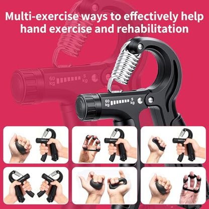 5-in-1 Grip Strength Trainer Kit with Counter, Adjustable Hand Grip(11-132 lbs), Finger Stretcher, Grip Ring & Stress Ball – Grip Strength Trainer for Adults, Home Gym, Arm Workout Equipment