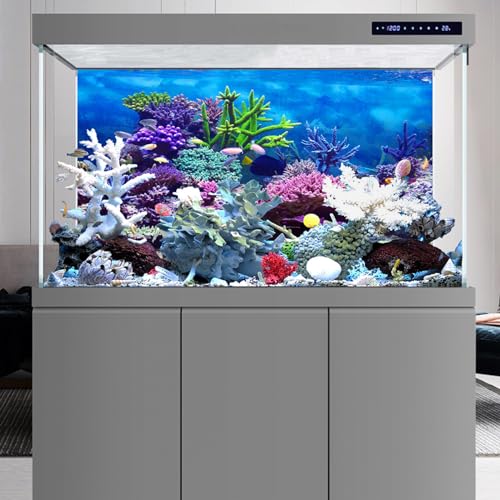 YongFoto Ocean Theme Fish Tank Background 30x12 inch Coral Seaweed Reef Rock Tropical Fish Underwater Sea World Polyester Backdrop Reptile Habitat Terrarium Aquarium Background