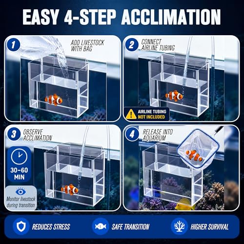 2 Pack Drip Acclimation Container for Fish, Coral & Shrimp, Hanging Aquarium Acclimation Box, Clear Acrylic Specimen Container, for Drip System, Saltwater & Freshwater Aquariums, Small