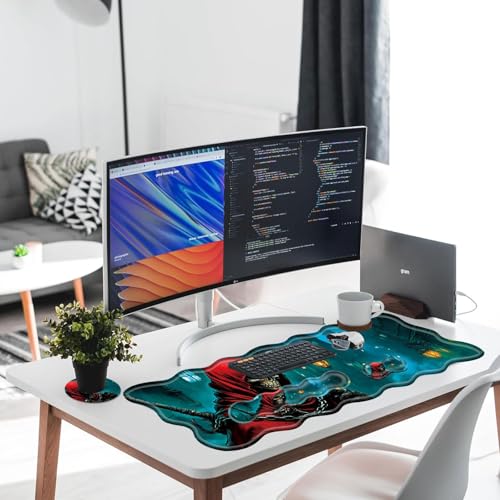 Large Gaming Mouse Pad, Keyboard Wrist Rest Pad & Wrist Support Mousepad Set, Stitched Edge, Extended, Non-Slip Base, Memory Foam Desk Mat for Office, Home,Funny Skull - color: Funny Skull
