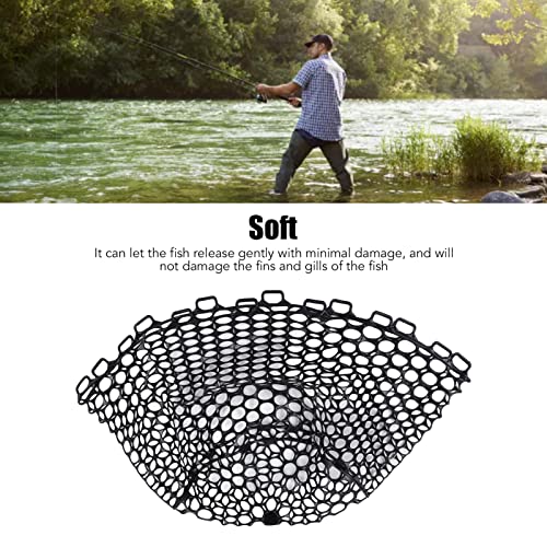 OUKENS Fishing Net, 14.9in x 12.6in Black Rubber Replacement Fish Nets, Deepened Soft Flexible Foldable Fishing Landing Mesh Without Handle for Angler Freshwater Saltwater