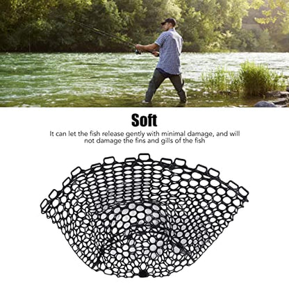 OUKENS Fishing Net, 14.9in x 12.6in Black Rubber Replacement Fish Nets, Deepened Soft Flexible Foldable Fishing Landing Mesh Without Handle for Angler Freshwater Saltwater