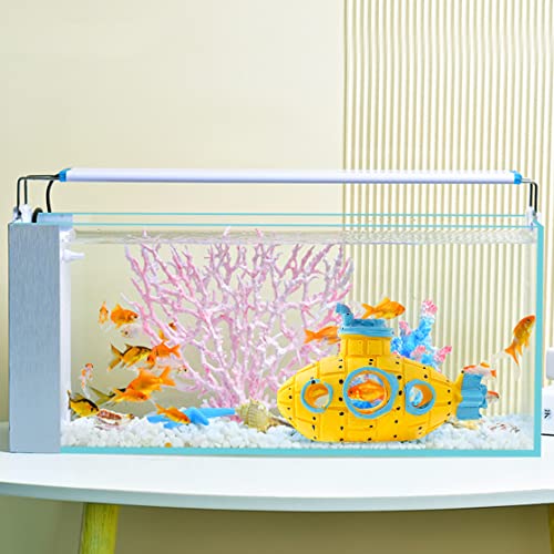 Resin Hollow Submarine Fish Tank Decorations Aquarium Shrimp Hideout Aquarium Ornament Hiding Cave Shelter for Shrimp Betta Lizards Hideaway Decor (Submarine Yellow)