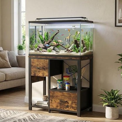 Garvee 20-29 Gallon Fish Tank Stand with Power Outlets, Heavy Duty Metal and Wood Aquarium Stand with 4-Tier Open Storage Shelves and Sturdy Legs - color: Brown, size: 31.5