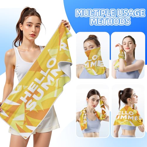 Cooling Sports Towel 39"X11.8" Cold Feeling Towel for Gym Fitness Running Yoga Pilates Soft Quick Dry Breathable Lightweight Camping Towel Summer Hiking Climbing Workout Essentials(Yellow) - color: Yellow