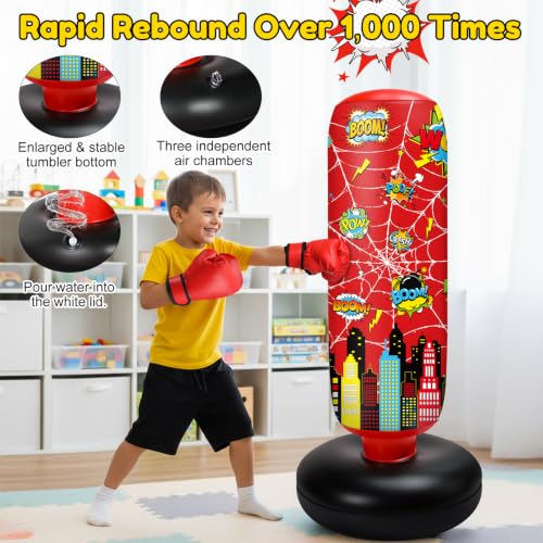 Jenaai 3 in 1 Inflatable Punching Bag for Kids, 40" Boxing Kit