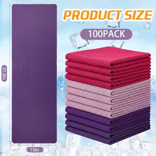 BBTO 100 Pack Cooling Towel Bulk - color: Purple Pink Rose, size: 40 x 12 Inch