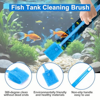 Fish Tank Cleaning Kit Set of 4 Pieces, Aquarium Siphon Algae Scraper Aquarium Net Algae Remover for Fish Tank, Aquarium Cleaner Vacuum Suitable for Changing Water and Cleaning Fish Tanks
