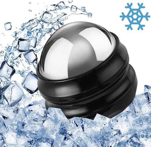 Cold Massage Roller Ball, Stainless Steel Massage Ball for Cold & Heat Therapy Relief, Roller for Muscles Deep Tissue, Free Rolling Removable Gel Ball for Pain Relief - color: Black
