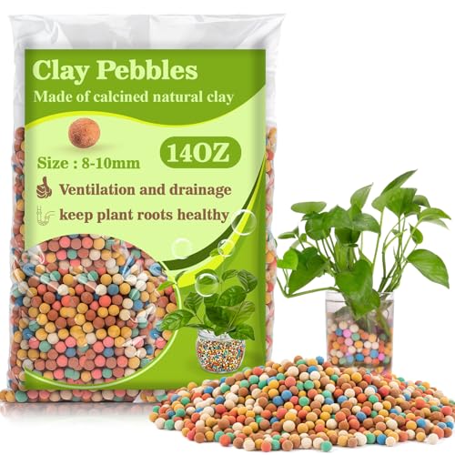 Sukh Clay Pebbles for Plants - 14 OZ Small Pebbles for Indoor Plants Natural Clay, Used for Drainage, Decoration, Aquaponics, Hydroponics (Mixed Colors) - color: Multi