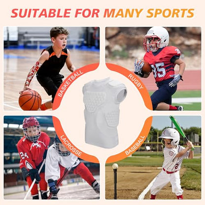 GUOZI Youth Football Padded Shirt with Chest Rib Shoulder Protectors | 5-Pad Impact Protection Compression Undershirt Vest With Heart Sternum For Football Baseball Lacrosse Paintball - size: X-Large, style: White