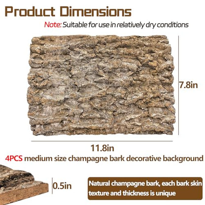 Cork Terrarium Background 11.8x7.9in 4PCS Natural Reptile Cork Bark Flats Terrarium Board Bearded Dragon Climbing Wall Mat Tank Decor for Lizard Chamelon Snake Turtle Spider Crested Gecko - size: 4PCS-11.8x7.9in