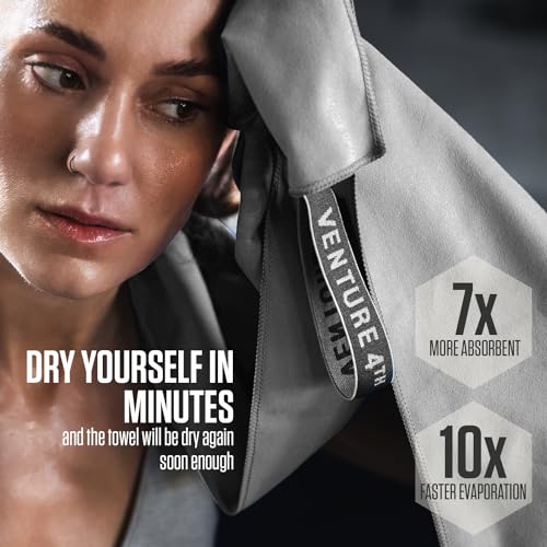 VENTURE 4TH Quick Dry Microfiber Towel for Camping & Gym -Light Gray Medium - color: Light Gray, size: 40.00" x 21.00"