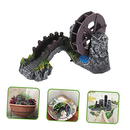 Outanaya DIY Handmade Mini Landscaping Bridge Water Wheel Oxygen Pump Aquarium Bridge Decor Fish Tank Supplies