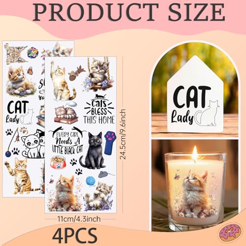 4 PCS Funny cat UV DTF Cup Wraps, Waterproof Transfer Stickers for Tumblers and Mugs, Durable Rub-on Decals for Smooth and Flat Surfaces - style: Funny cat