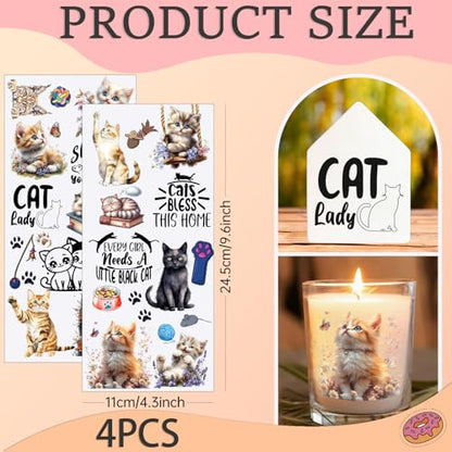 4 PCS Funny cat UV DTF Cup Wraps, Waterproof Transfer Stickers for Tumblers and Mugs, Durable Rub-on Decals for Smooth and Flat Surfaces - style: Funny cat