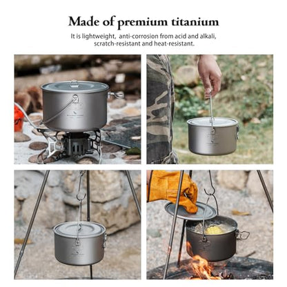 Boundless Voyage Titanium Hanging Pot for Outdoor Camping Backpacking Hiking Ultralight Portable Cooking Pot Camp Kitchen Cookware 1300ML/1950ML/2900ML - color: 1950ml (65 fl oz)