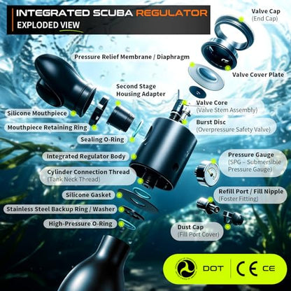 GOYOJO Mini Scuba Tank, Portable Diving Lung Air Tank with DOT Certified, Refillable Emergency Backup Pony Bottle for Snorkeling, Underwater Breathing, Training - color: 0.5L Black + Green