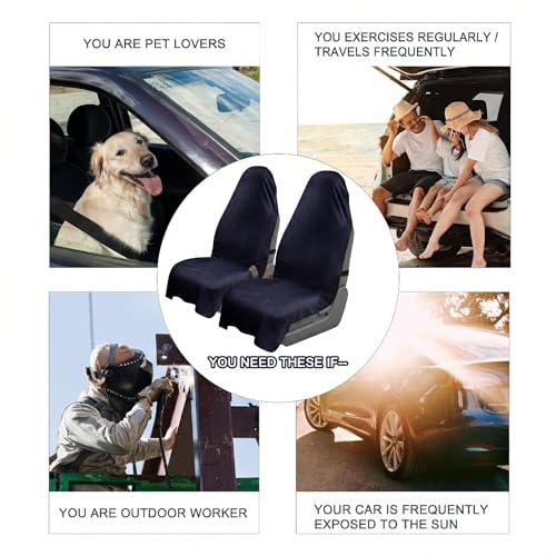 Car Seat Towel Cover, 2pcs Universal Front Seat Protector for Cars, SUVs and Trucks, Sweat Towel Car Seat Cover for Gym, Yoga, Swimming, Pets and Family Travel - color: Black