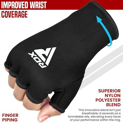 RDX Boxing Hand Wraps Inner Gloves Men Women, Half Finger Elasticated Bandages, Under Mitts Fist Protection, Muay Thai, Kickboxing, MMA, Martial Arts Speed Bag Punching Training - color: Black, size: Large