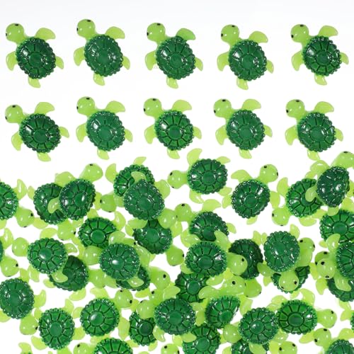 60PCS Mini Green Turtle, Mini Resin Tortoise, Cute Miniature Sea Turtle Figurines, Tiny Tortoise Figurines for Fairy Garden Landscape, Aquarium, Birthday Party, Ornament Home Plant Decor and DIY Craft