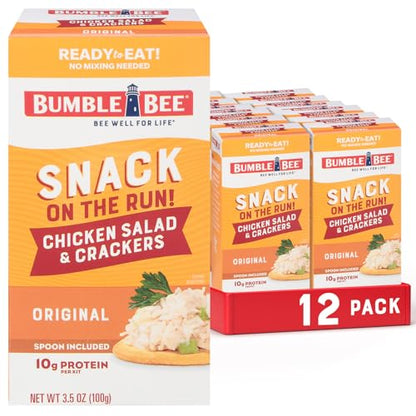 Bumble Bee Snack On The Run! Protein Snack Pack - Original Chicken Salad with Crackers - 10g Protein per Box - Ready to Eat Easy-Open Canned Chicken Salad (Pack of 12)
