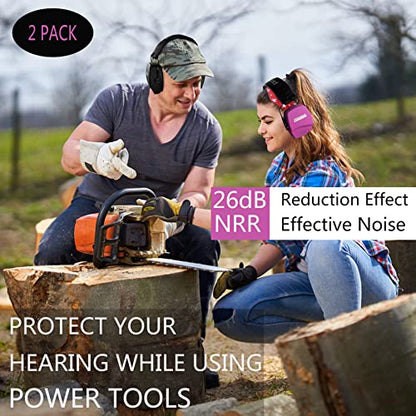 PROHEAR 016 Shooting Ear Protection Earmuffs 2 Pack, NRR 26dB for Gun Range, Hunting -Black and Pink - color: Black+pink