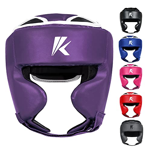 Kruzak Unisex Boxing Headgears - MMA Training, Adjustable Padded, Kara,Muay Thai Headgear, Kickboxing, Sparring, Martial Arts, Karate, Taekwondo MMA Body Equipment - color: Purple, size: Large-X-Large