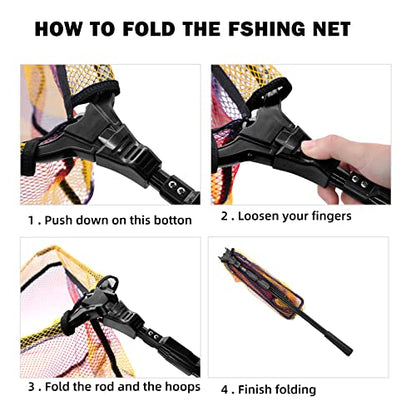SANLIKE Telescopic Foldable Fishing Landing Net, 98.4in Fiberglass Handle with Rubber Coated Mesh, Aluminum Hoop for Freshwater Saltwater Bass Fishing