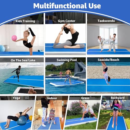 20x6ft Inflatable Air Gymnastics Track Mat Thickness Gymnastics Tumbling Air Mat Inflatable Tumble Track with Electric Air Pump, for Gym/Training/Yoga/Home use/Exercise/Cheerleading/Water